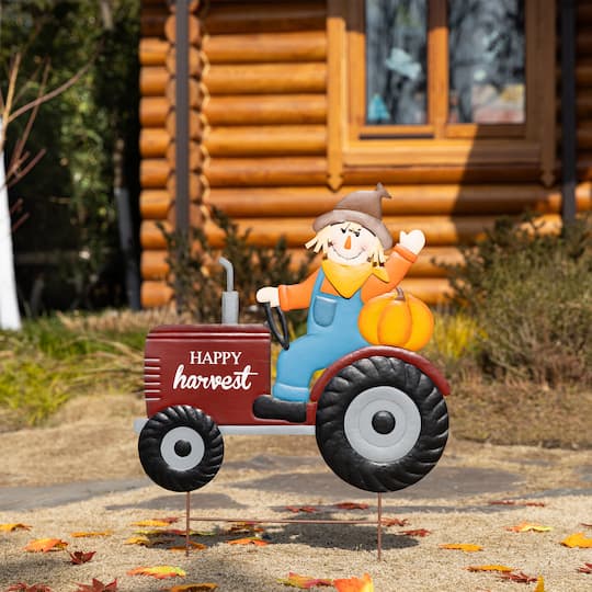 Glitzhome® 30" Fall Metal Tractor & Scarecrow Yard Stake
